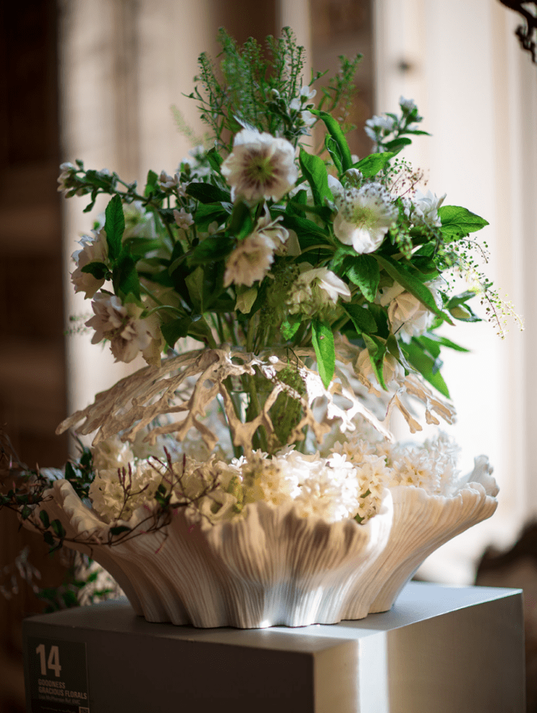 White flower arrangement for Art in Bloom DC